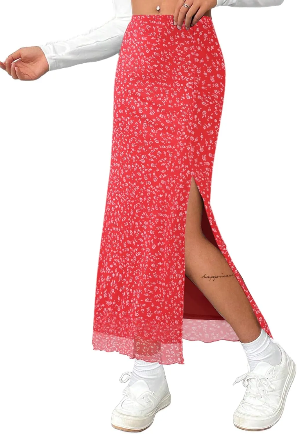 Avanova Women's Mesh Slit Split Long Skirts High Waisted Sexy Summer Maxi Skirts