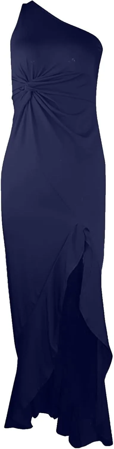 BAXLIMEK Formal Dresses for Women,2025 Elegant Bodycon One Shoulder Cocktail Dress,Trendy High Slit Flowy Hem Party Dress