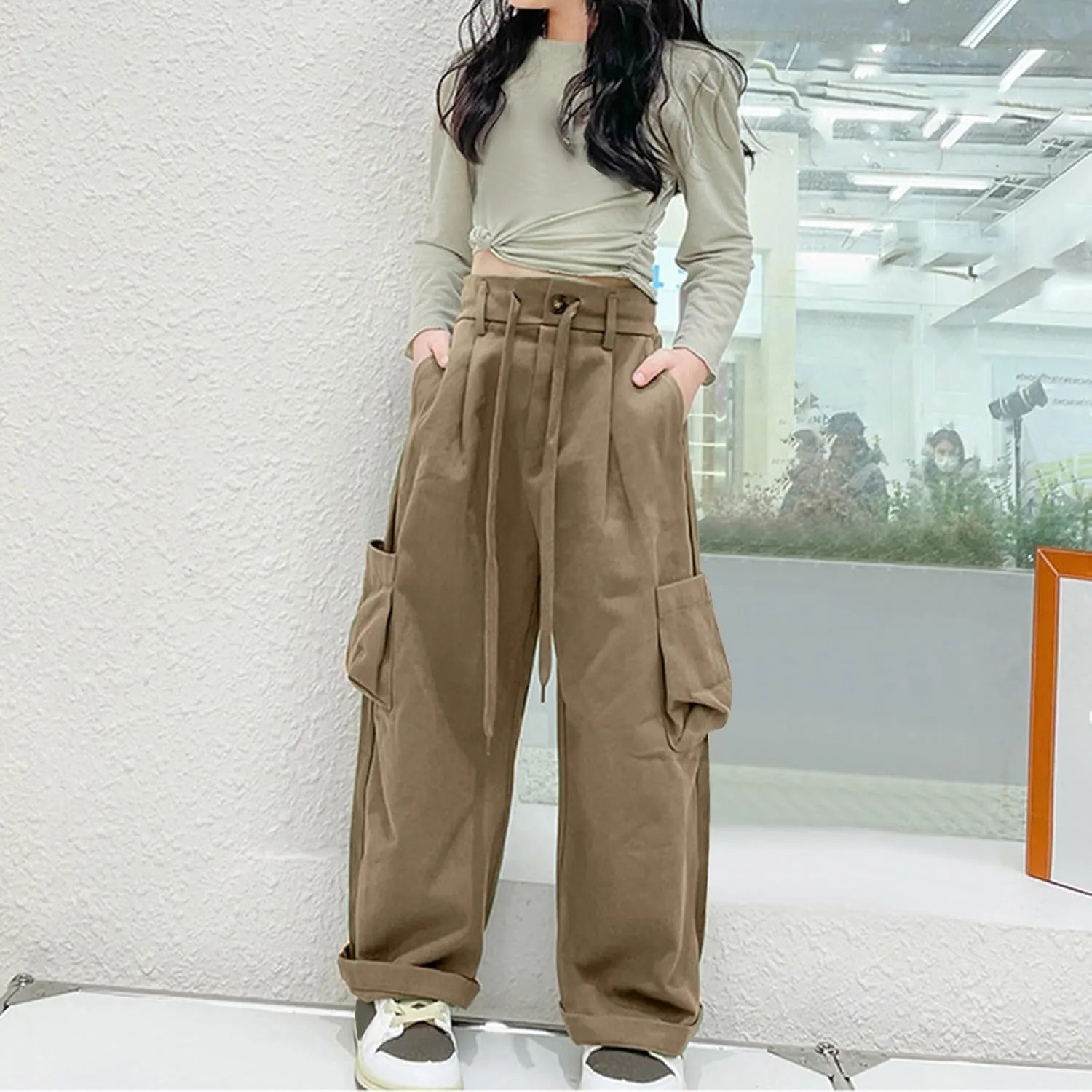 Cargo Pants for Teen Girls Kids Girls Baggy Jeans Star Print Loose Denim Wide Leg Pants Girls Uniform Pants