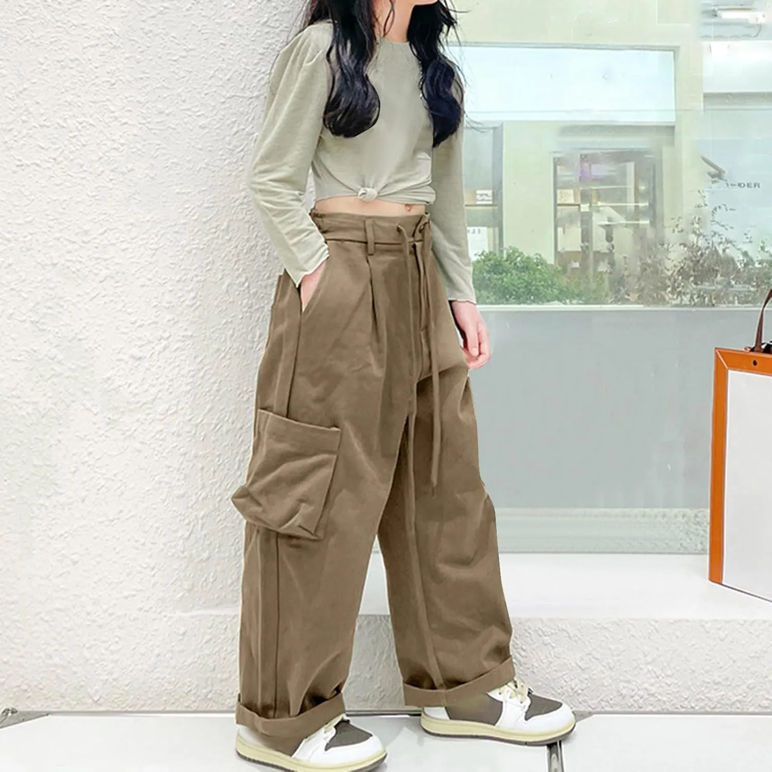 Cargo Pants for Teen Girls Kids Girls Baggy Jeans Star Print Loose Denim Wide Leg Pants Girls Uniform Pants