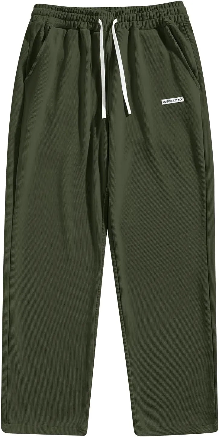 Corduroy Pants for Men Lounge Trendy Trousers Drawstring Slacks Wide Leg Fashion Streetwear