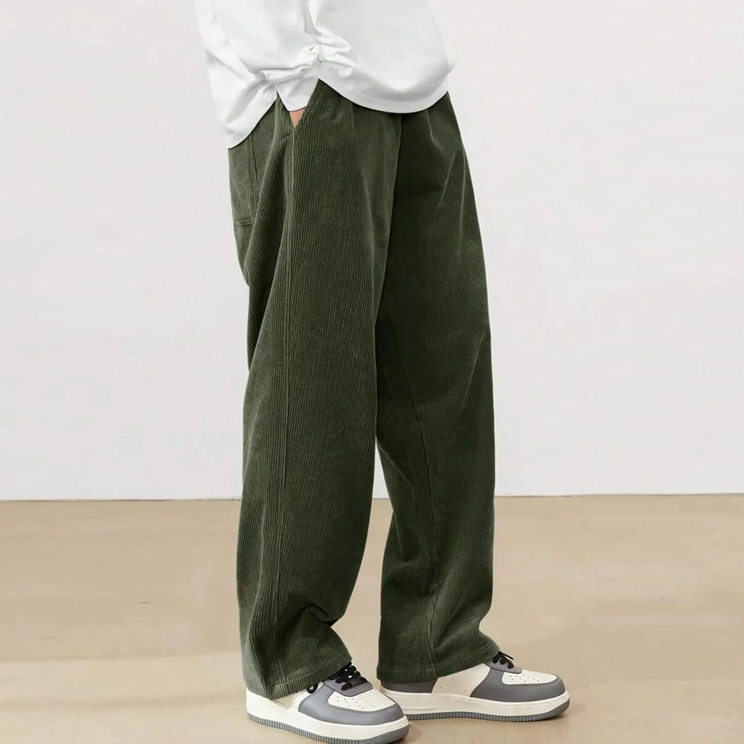 Corduroy Pants for Men Lounge Trendy Trousers Drawstring Slacks Wide Leg Fashion Streetwear