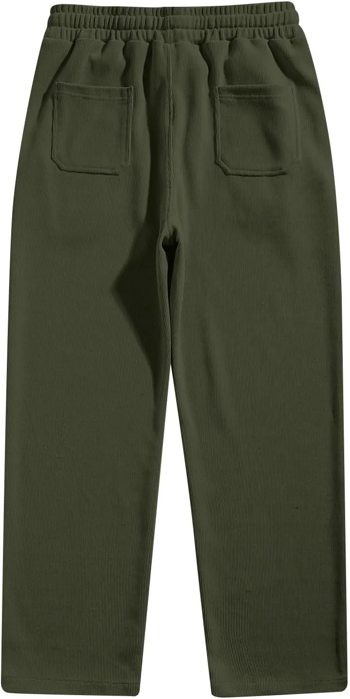 Corduroy Pants for Men Lounge Trendy Trousers Drawstring Slacks Wide Leg Fashion Streetwear