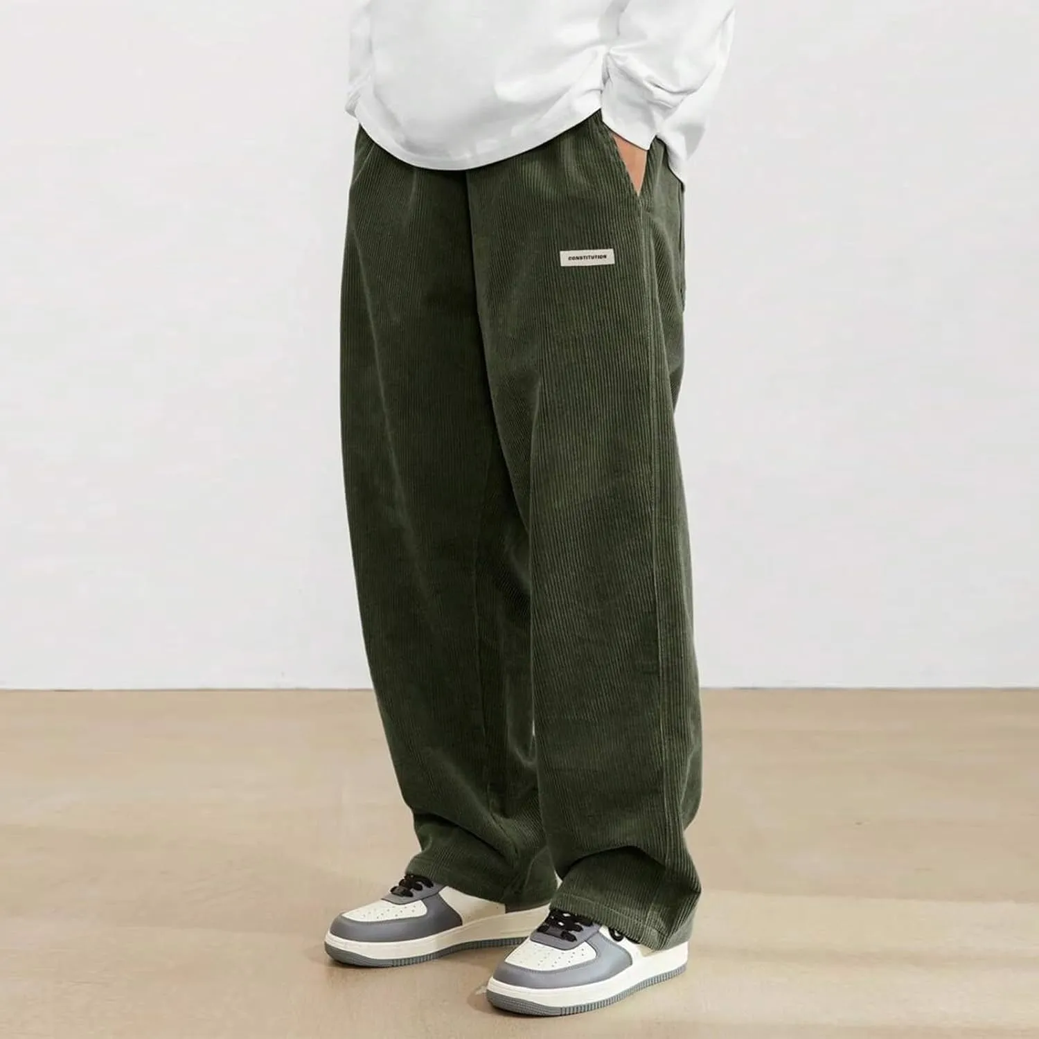 Corduroy Pants for Men Lounge Trendy Trousers Drawstring Slacks Wide Leg Fashion Streetwear