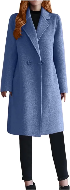 fartey Womens Winter Wool Coats Casual Oversized Long Overcoats Thicken Warm Notch Lapel Trench Coats Jackets Outwear