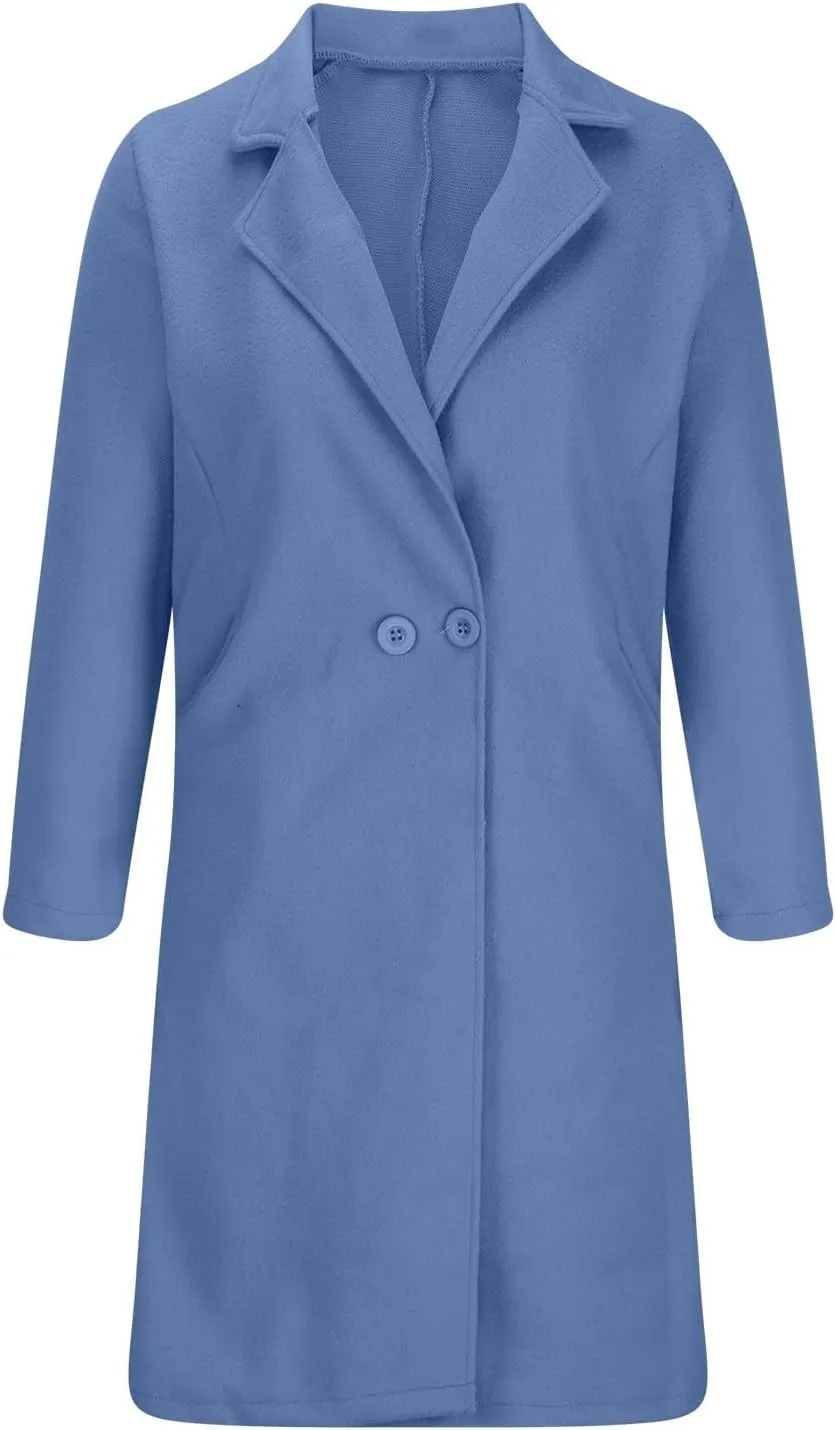 fartey Womens Winter Wool Coats Casual Oversized Long Overcoats Thicken Warm Notch Lapel Trench Coats Jackets Outwear
