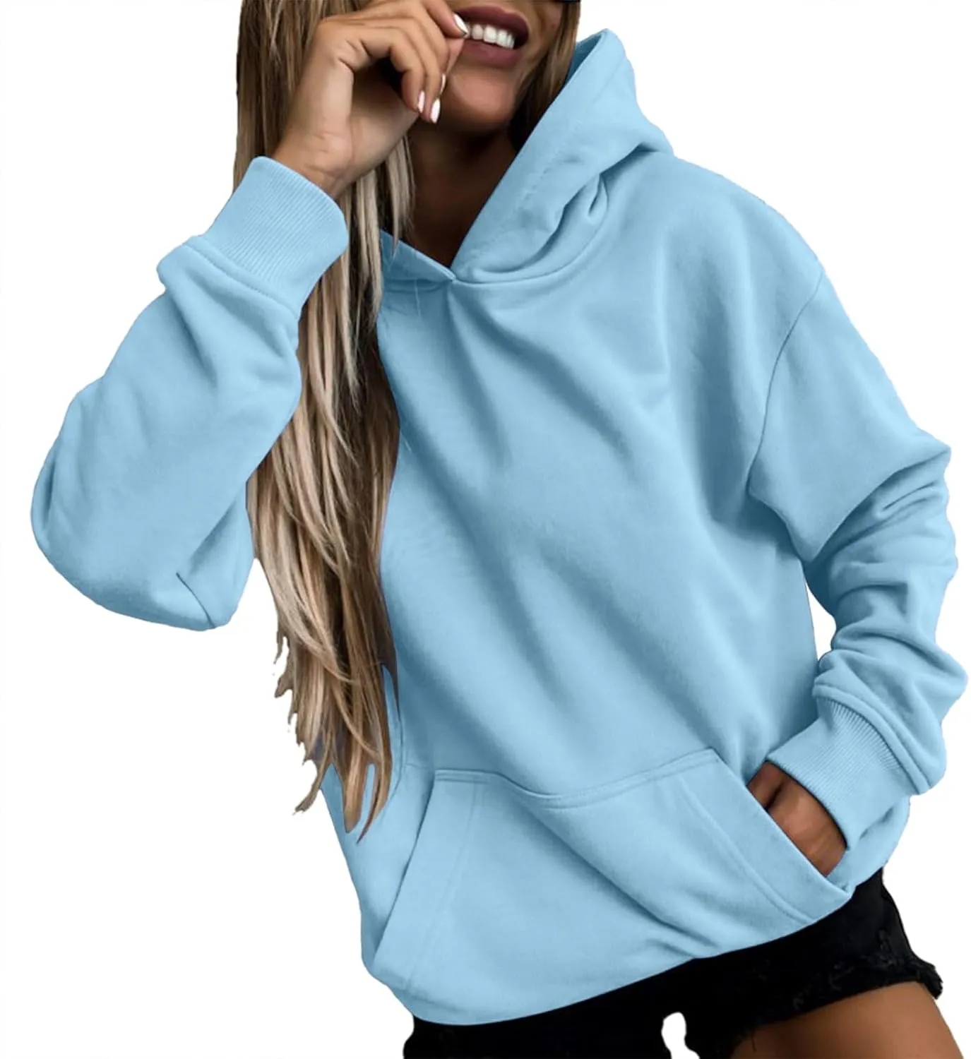 Hoodies For Women Plus Size Long Sleeve Drop Shoulder Casual Sweatshirt Solid Color Drawstring Fashion Sweatshirts