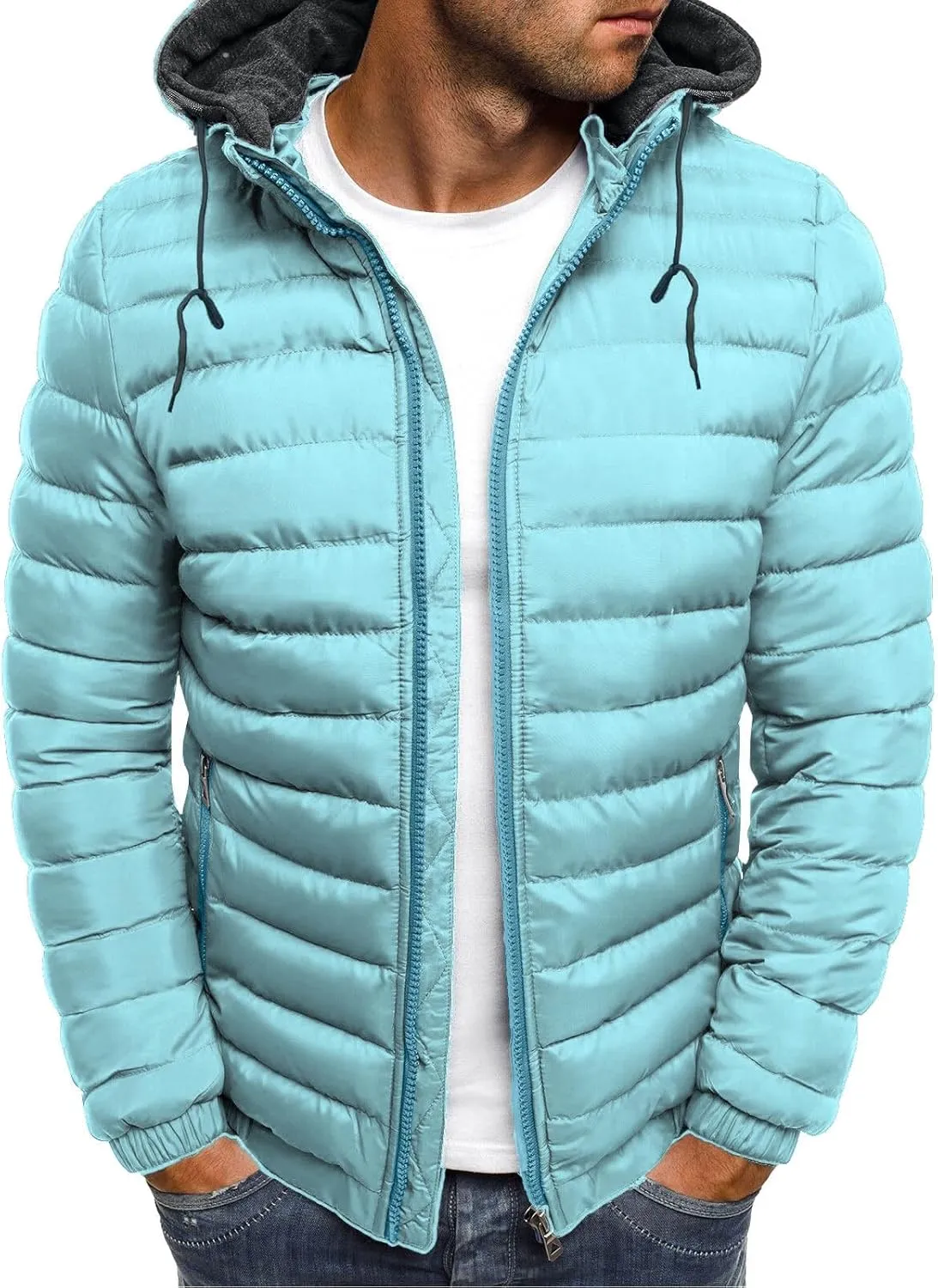 JIEMUXIU Mens Winter Warm Jackets Lightweight Puffer Jackets Zip up Padded Coat Packable Down Jacket Quilted Insulated Jacket