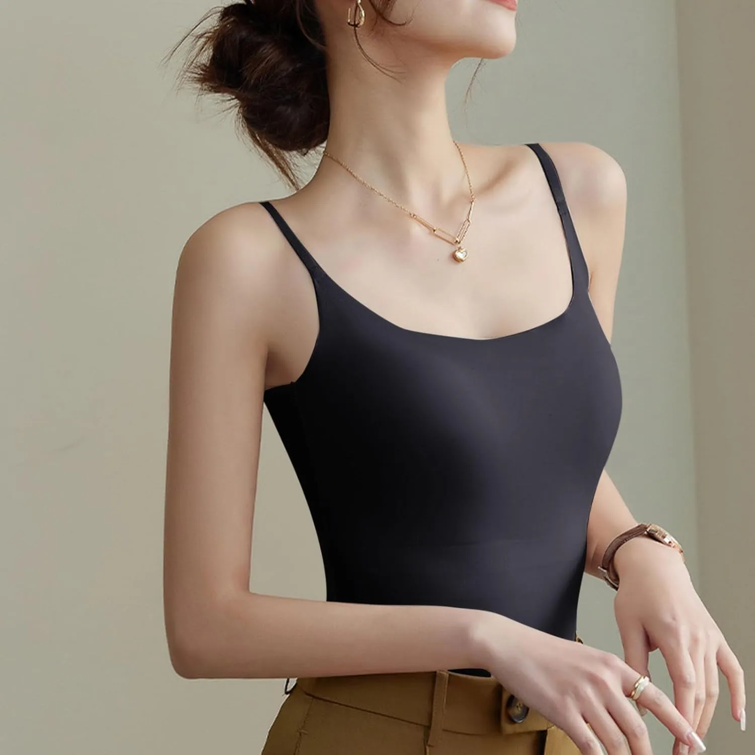 JOAU Camisole Tops for Women 2025 Summer Slim Fit Tank Top Square Neck Adjustable Spaghetti Strap Sleeveless Base Shirts