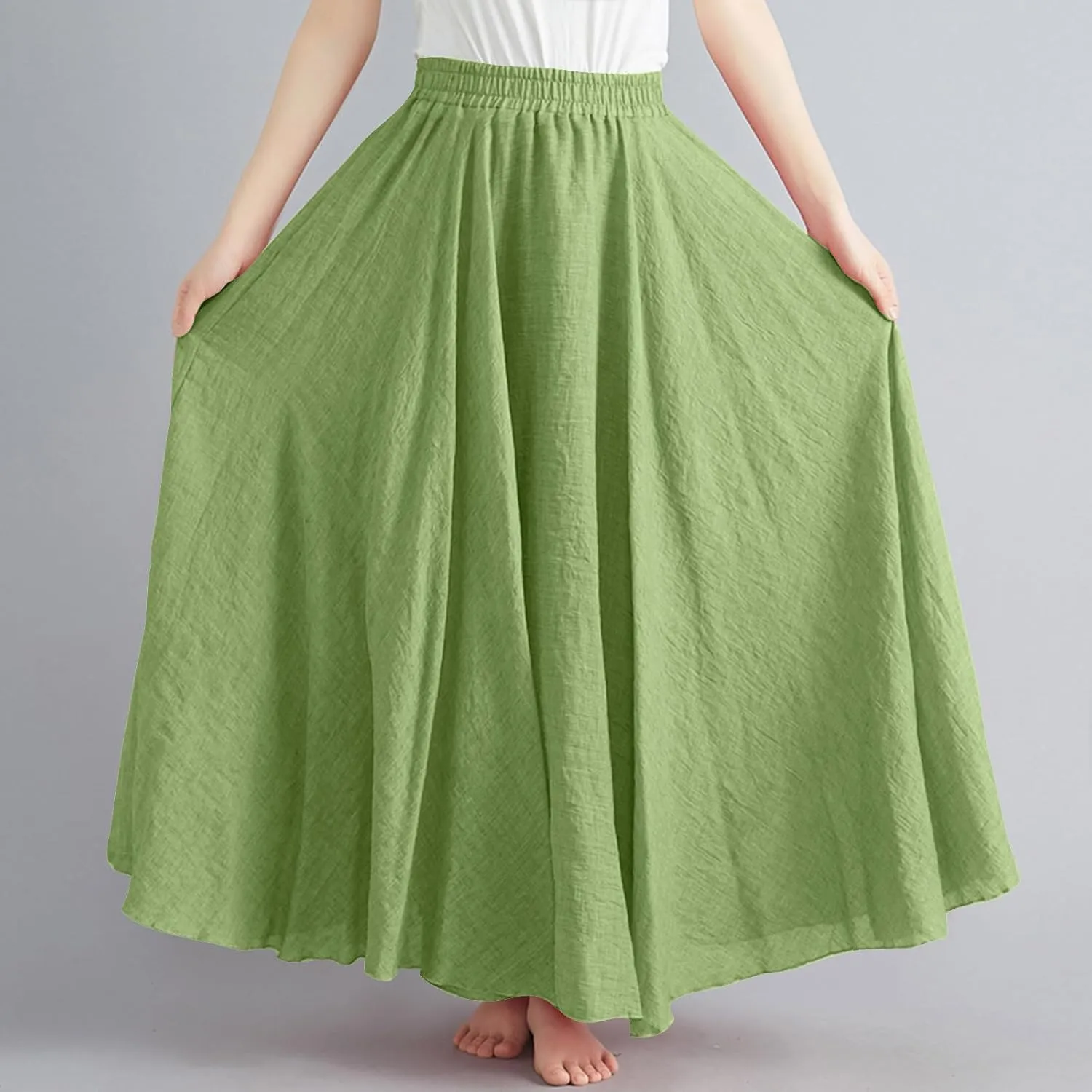 Long Skirts for Women Summer High Waist Beach Skirt Solid Color Western Boho Casual Skirt Flowy Quick Dry Skirt