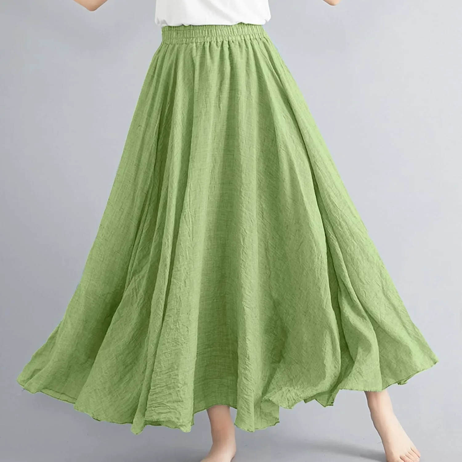 Long Skirts for Women Summer High Waist Beach Skirt Solid Color Western Boho Casual Skirt Flowy Quick Dry Skirt