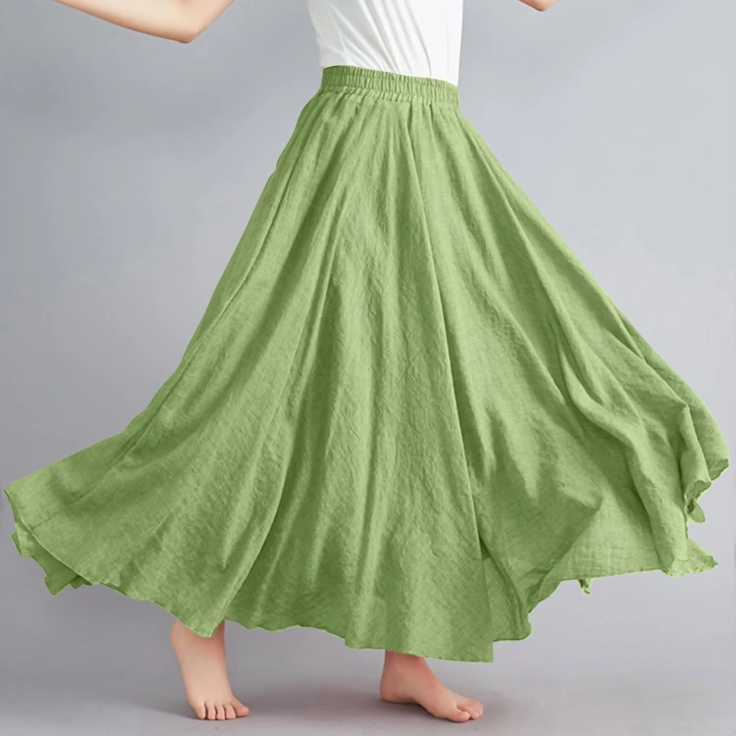 Long Skirts for Women Summer High Waist Beach Skirt Solid Color Western Boho Casual Skirt Flowy Quick Dry Skirt