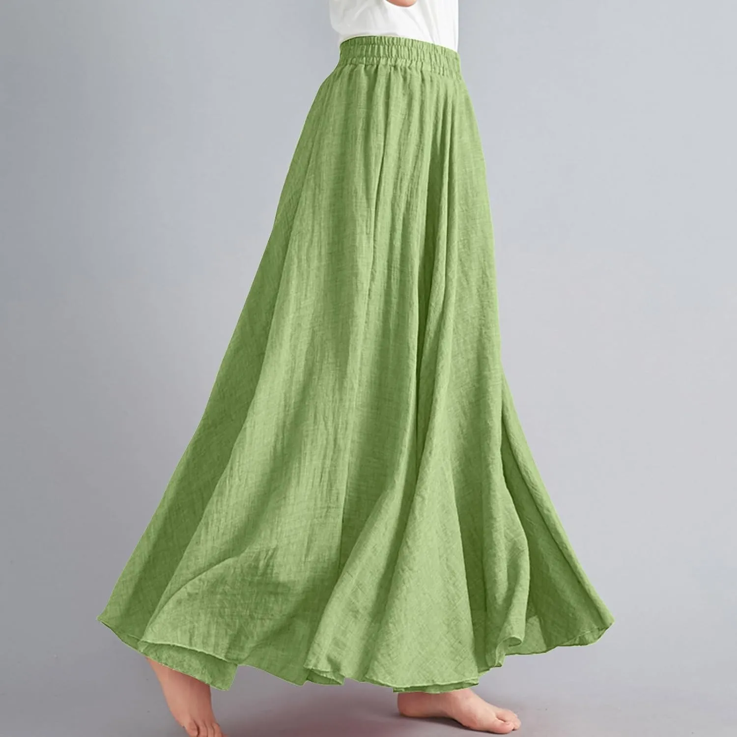 Long Skirts for Women Summer High Waist Beach Skirt Solid Color Western Boho Casual Skirt Flowy Quick Dry Skirt