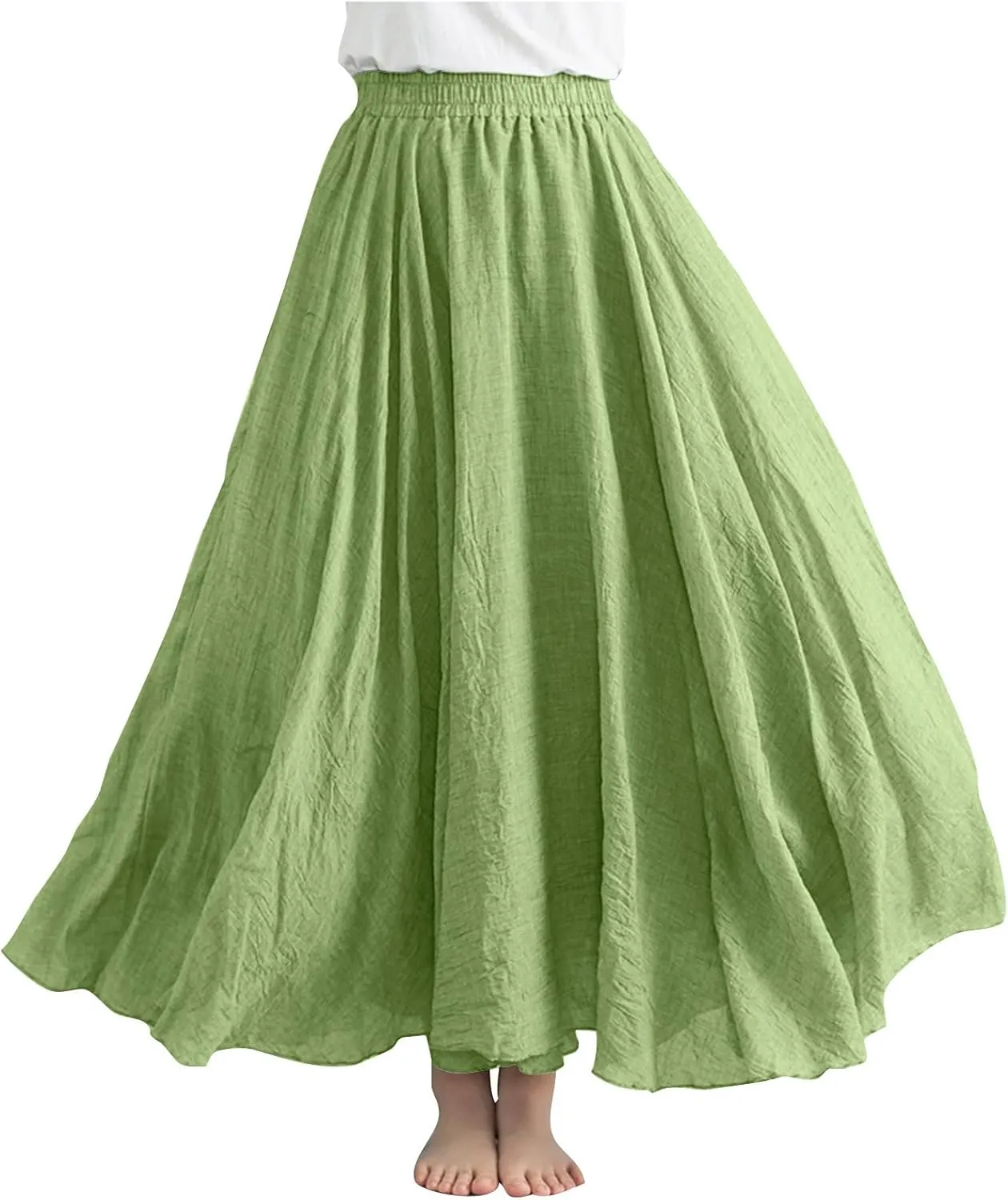 Long Skirts for Women Summer High Waist Beach Skirt Solid Color Western Boho Casual Skirt Flowy Quick Dry Skirt