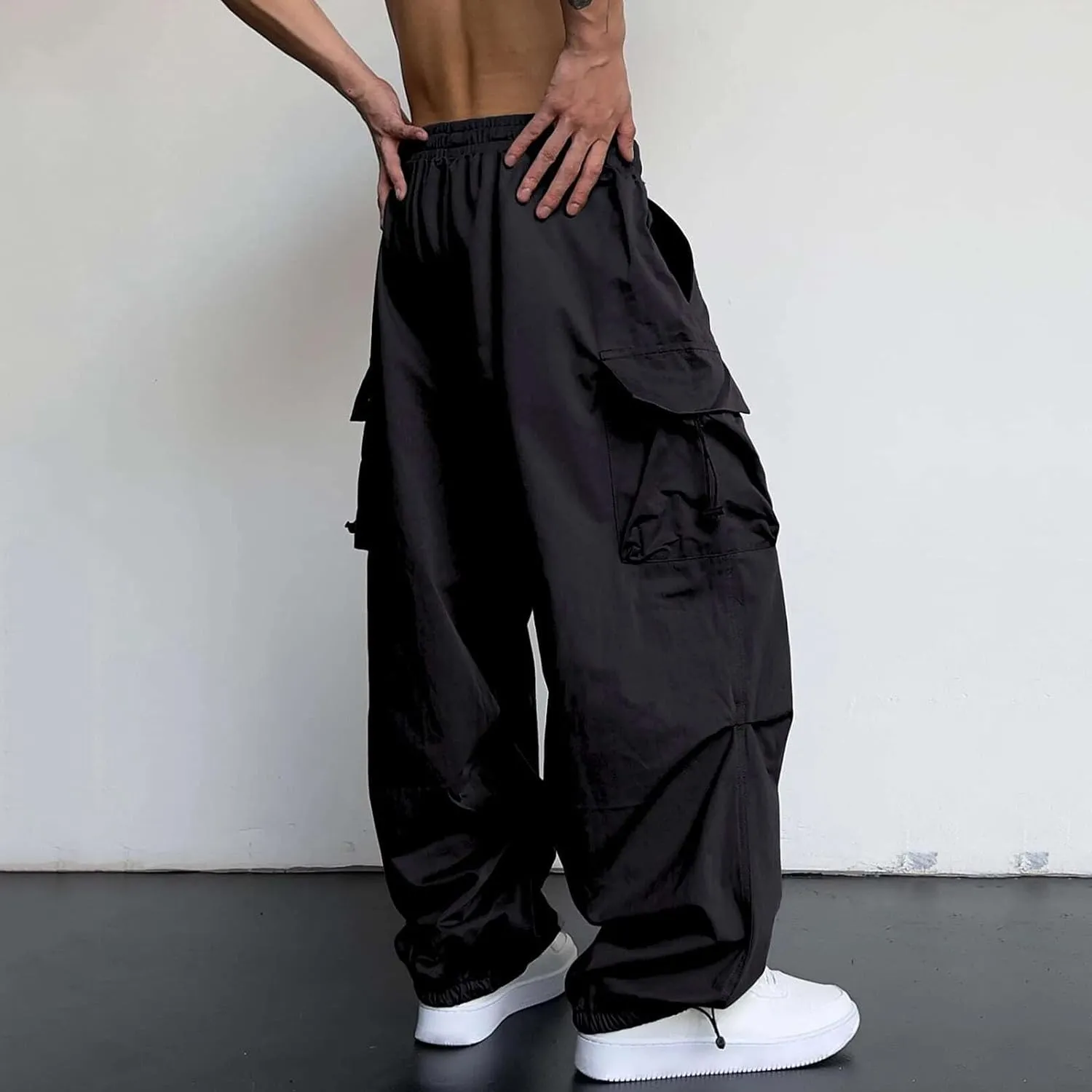 Mens Baggy Cargo Pants Trendy Casual Parachute Pants Loose Fit Harem Joggers for Streetwear Y2k Clothes with Pockets