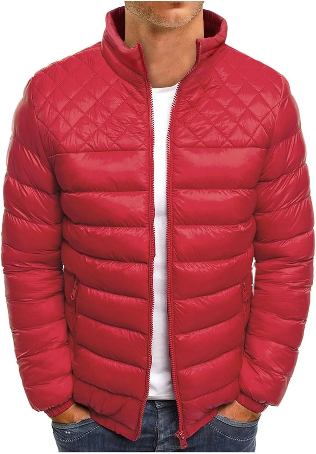 Men's Jackets Puffer Jacket Quilted Down Alternative Full Zip Casual Coat Thick Windbreaker Outwear Jackets, S-3XL