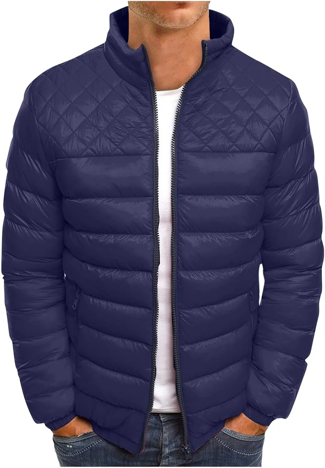 Men's Jackets Puffer Jacket Quilted Down Alternative Full Zip Casual Coat Thick Windbreaker Outwear Jackets, S-3XL