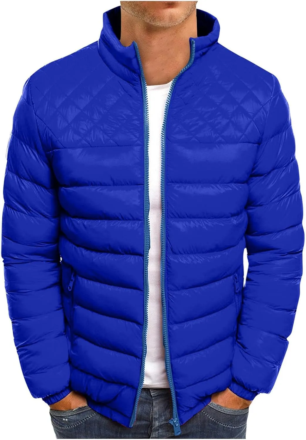 Men's Jackets Puffer Jacket Quilted Down Alternative Full Zip Casual Coat Thick Windbreaker Outwear Jackets, S-3XL