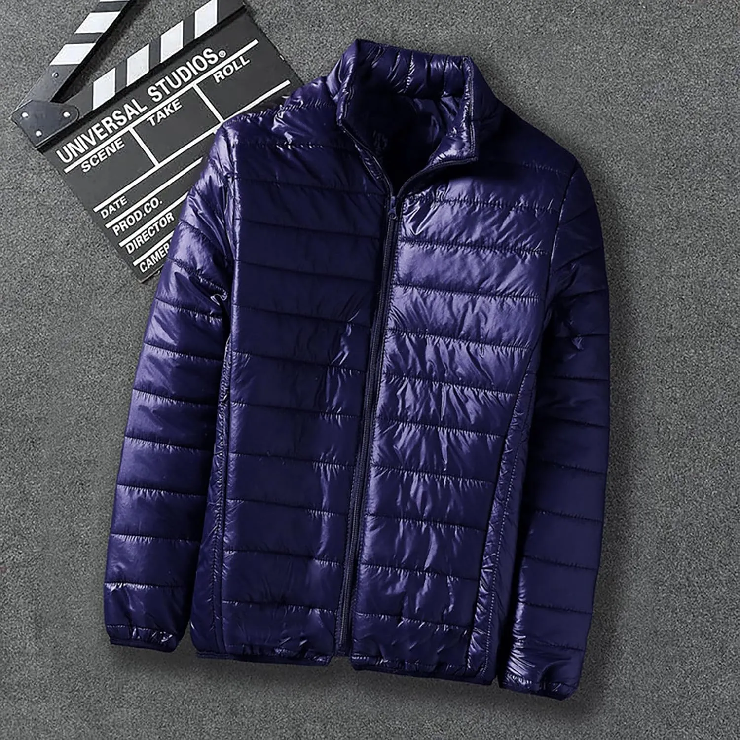 Mens Lightweight Down Jackets No Hood Zipper Warm Winter Light Puffer Jacket Packable Bubble Coats Quilted Outerwear
