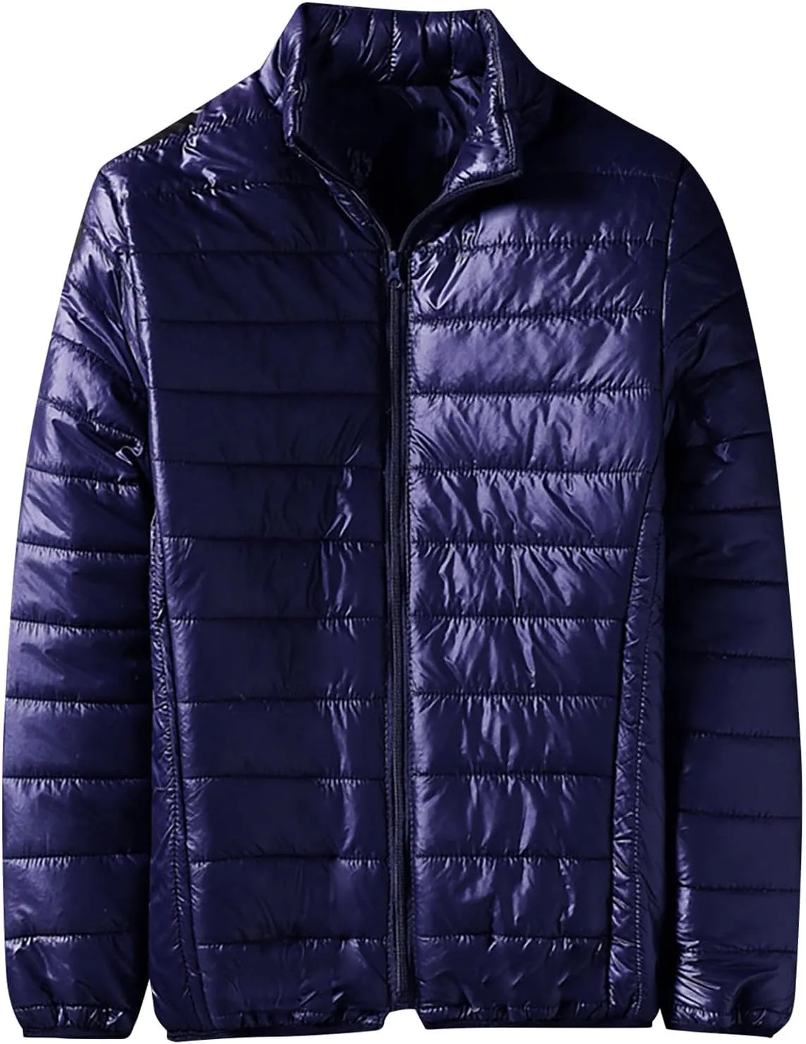 Mens Lightweight Down Jackets No Hood Zipper Warm Winter Light Puffer Jacket Packable Bubble Coats Quilted Outerwear
