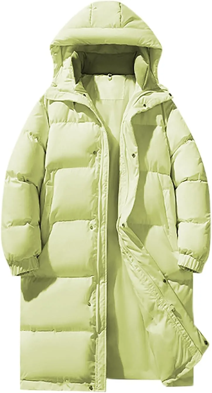 Mens Puffer Jacket Long Winter Coat Hooded Down Jacket Warm Parka Jacket Quilted Insulated Jacket Windproof Coat
