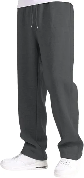 Mens Sweatpants Baggy Straight Wide Leg Open Bottom Casual Pants Elastic Waist Workout Athletic Joggers Pockets Sweat Pants