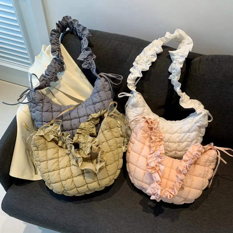 Pleated Crossbody Puffer Bag-Showtown
