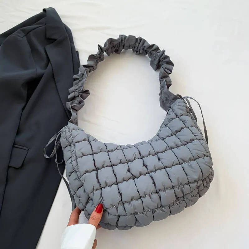 Pleated Crossbody Puffer Bag-Showtown