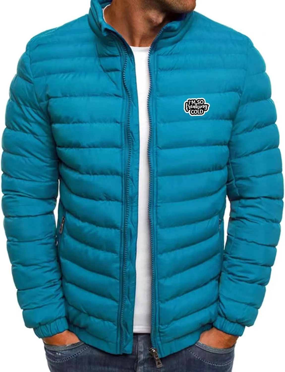 Puffer Jacket Men Packable Lightweight Down Coat Stand Collar Quilted Jacket Zip up Padded Coat Warm Winter Jackets
