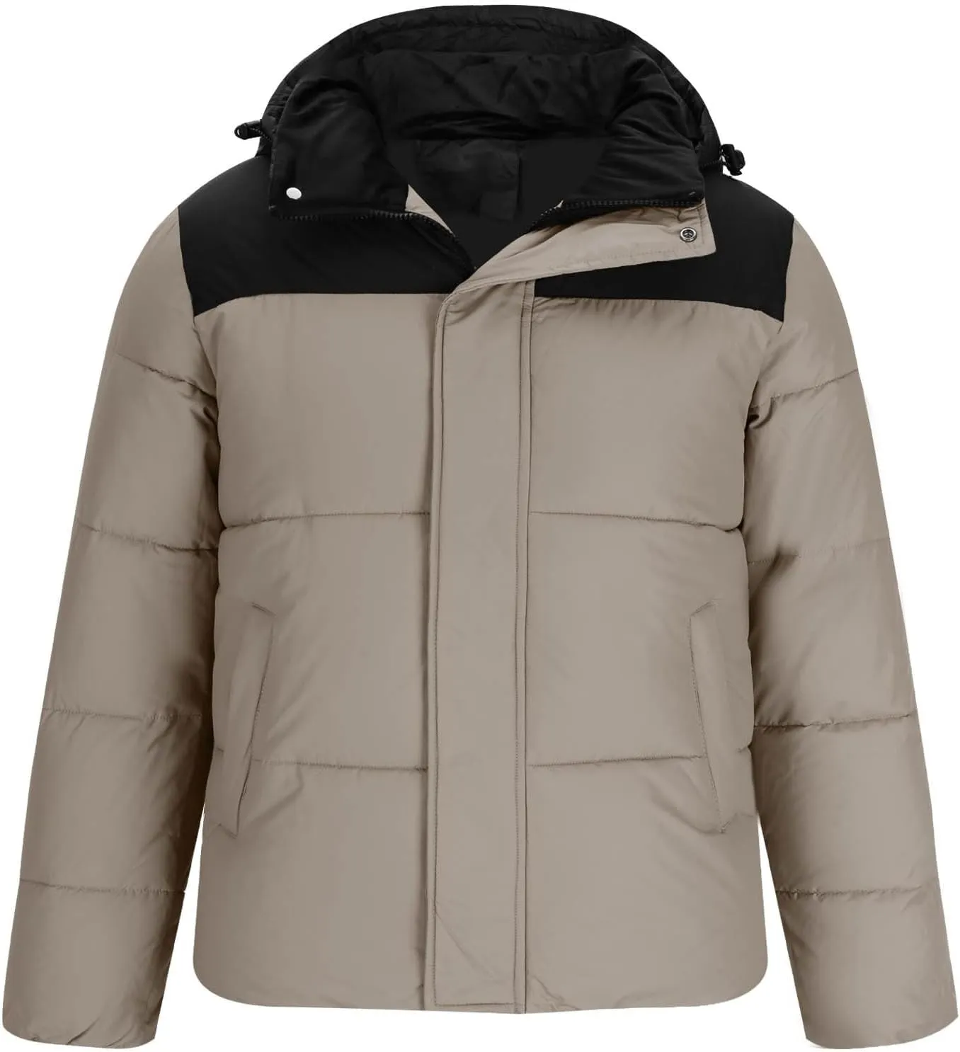 Puffer Jacket Men Zip up Padded Coat Hooded Down Jacket Warm Winter Coat Quilted Insulated Jacket Thermal Outwear