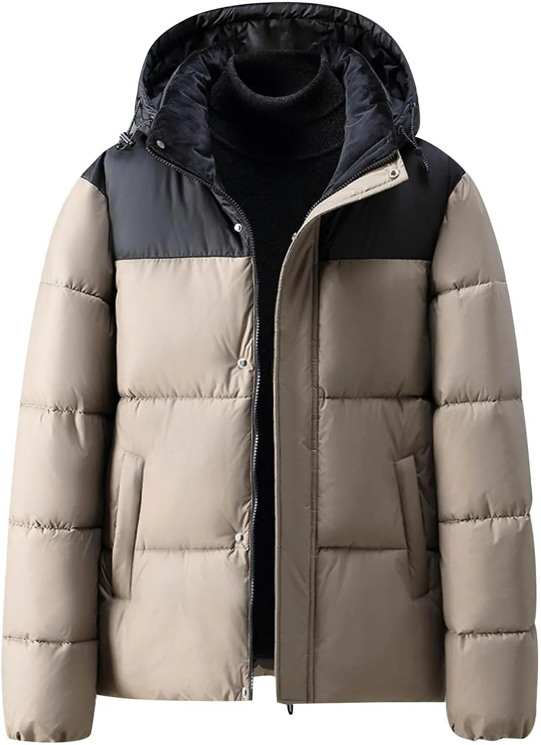 Puffer Jacket Men Zip up Padded Coat Hooded Down Jacket Warm Winter Coat Quilted Insulated Jacket Thermal Outwear
