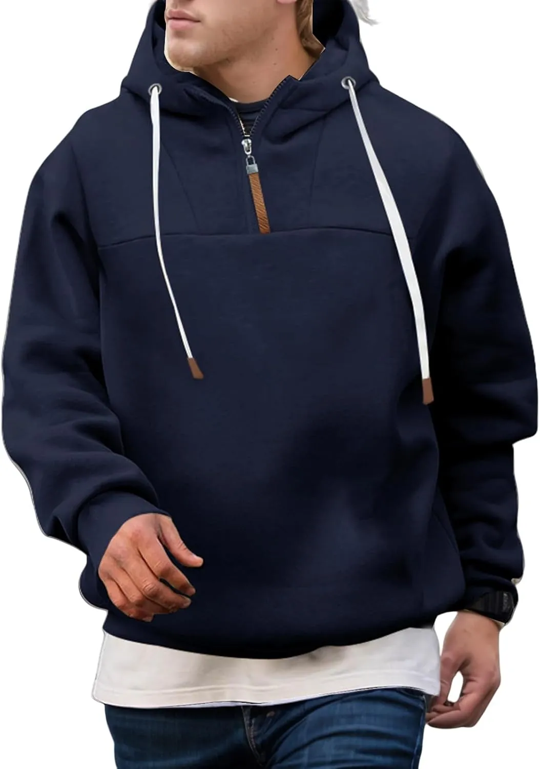 Quarter Zip Hoodies for Men Basic Hooded Sweatshirt Drawstring Casual Long Sleeve Pullover Shirts Workout Tops Unisex