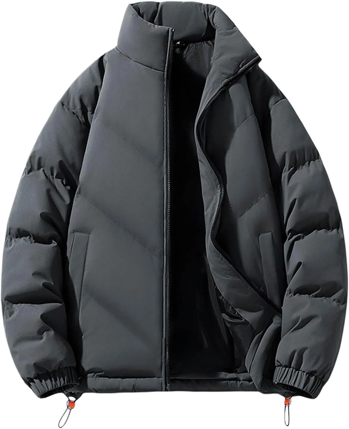 Quilted Puffer Jacket Men Stand Collar Zip up Lightweight Padded Down Jacket Winter Warm Insulated Puffy Coat with Pocket