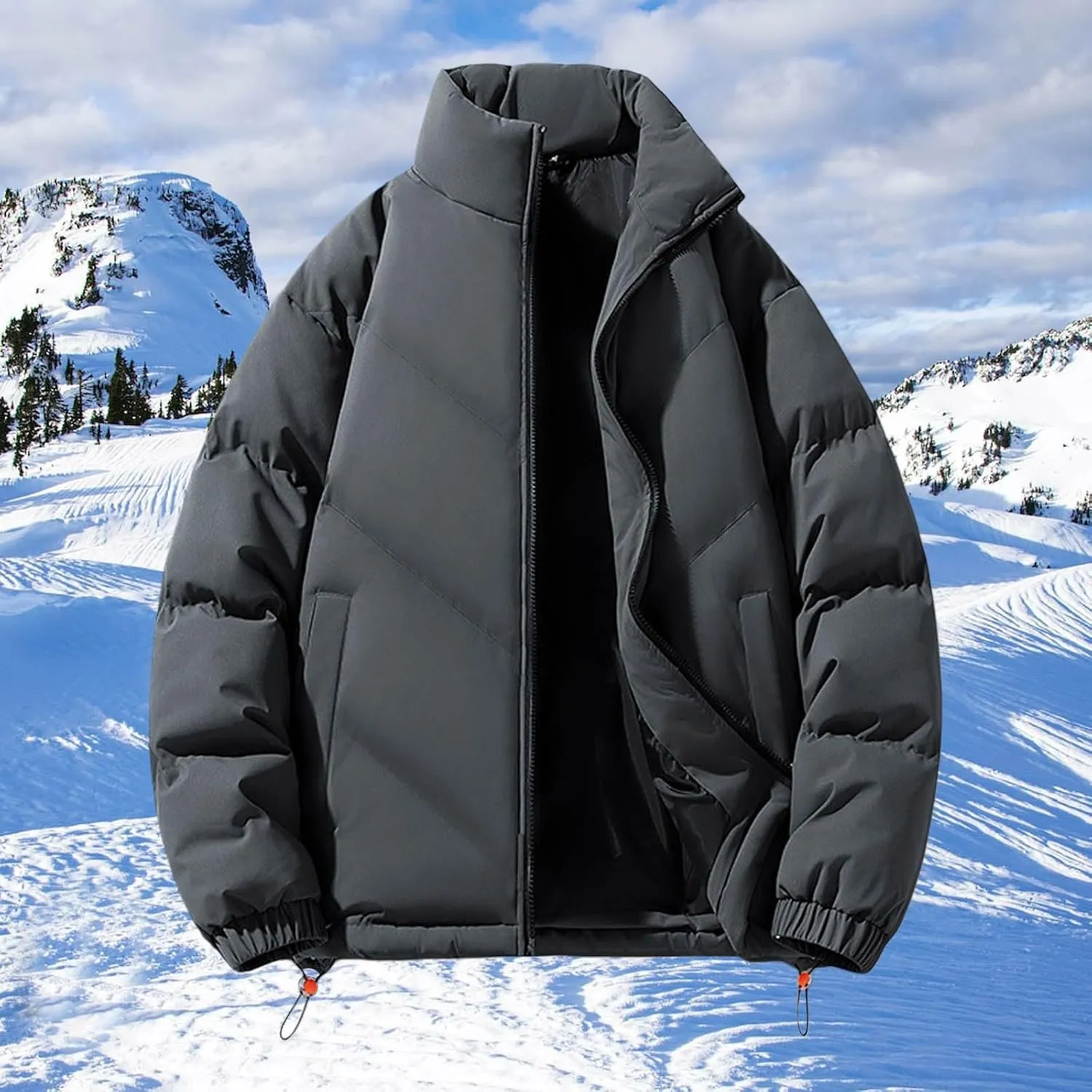 Quilted Puffer Jacket Men Stand Collar Zip up Lightweight Padded Down Jacket Winter Warm Insulated Puffy Coat with Pocket