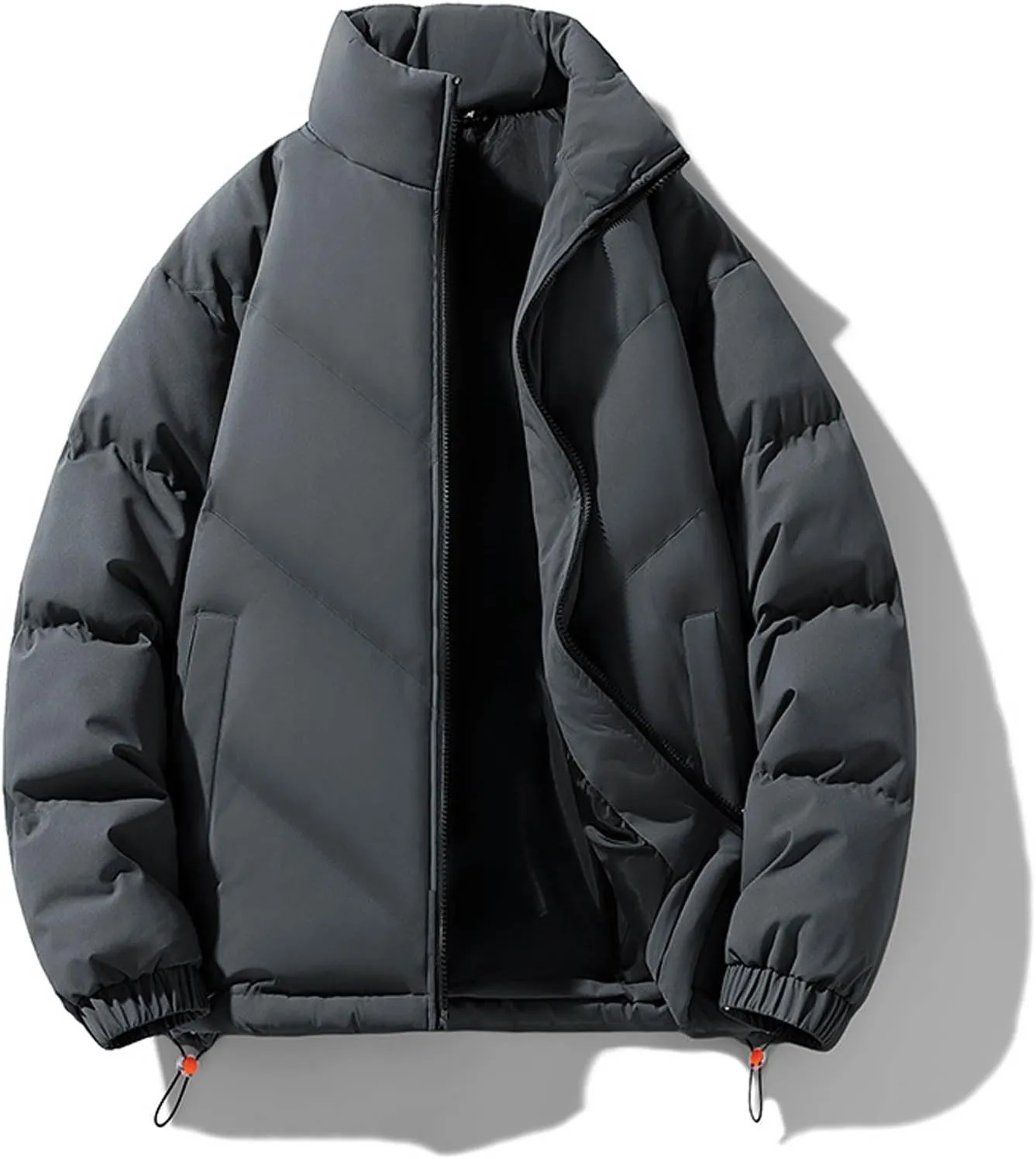 Quilted Puffer Jacket Men Stand Collar Zip up Lightweight Padded Down Jacket Winter Warm Insulated Puffy Coat with Pocket
