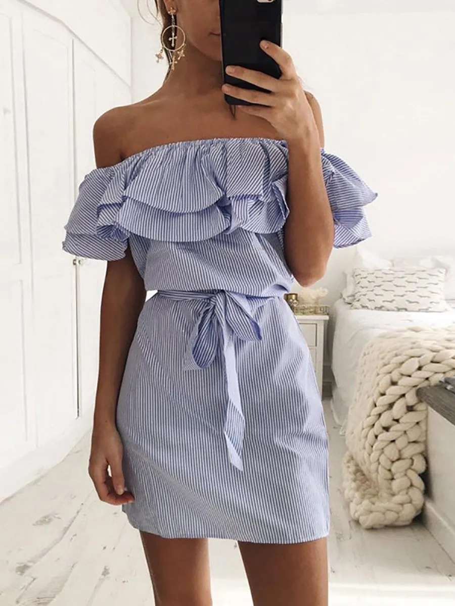 Round Neck  Patchwork  Striped Bodycon Dresses