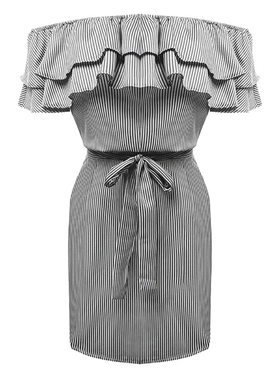 Round Neck  Patchwork  Striped Bodycon Dresses