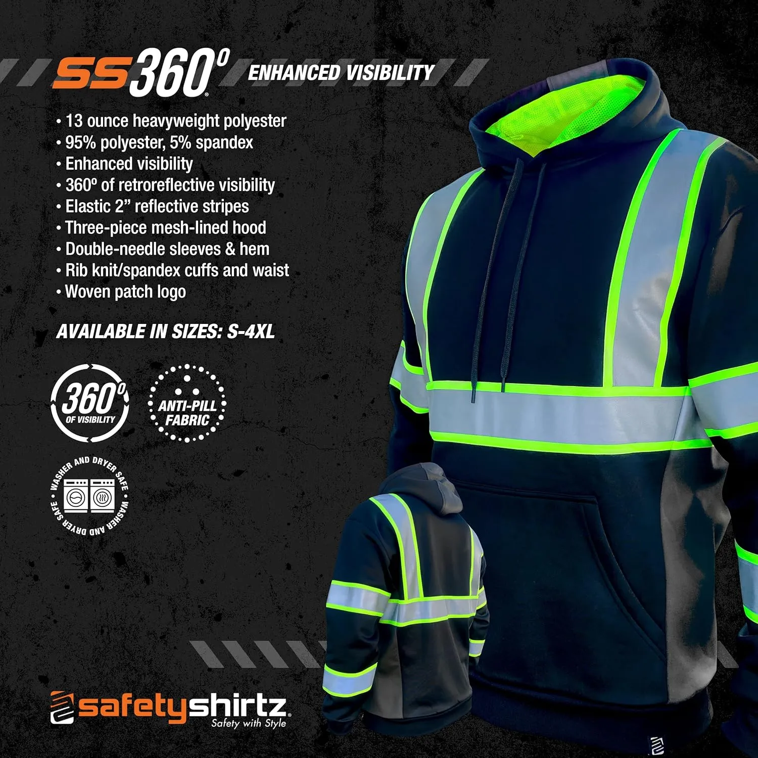 SafetyShirtz Men's SS360 Basic Type-R & Type-O Reflective Safety Hoodie