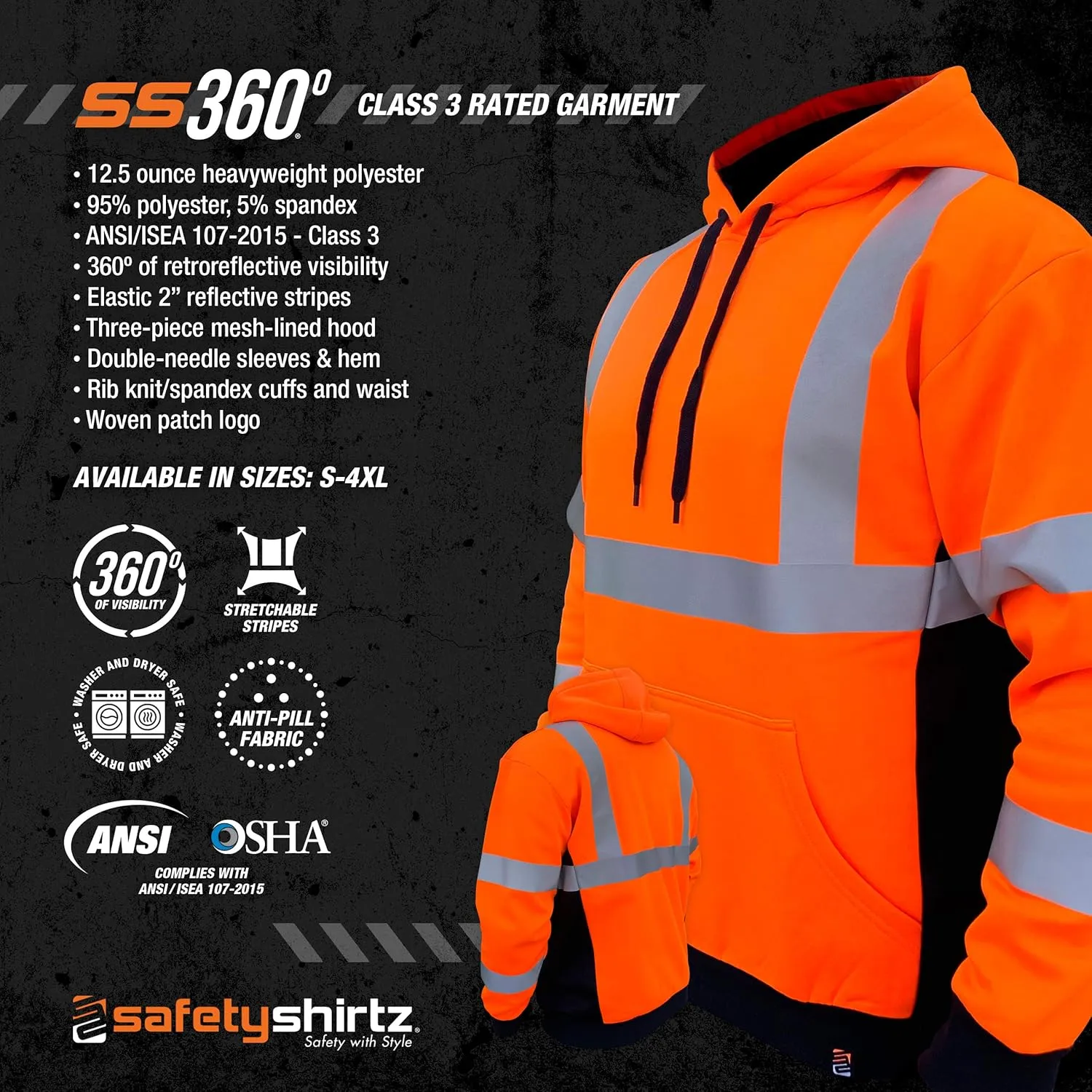 SafetyShirtz Men's SS360 Basic Type-R & Type-O Reflective Safety Hoodie