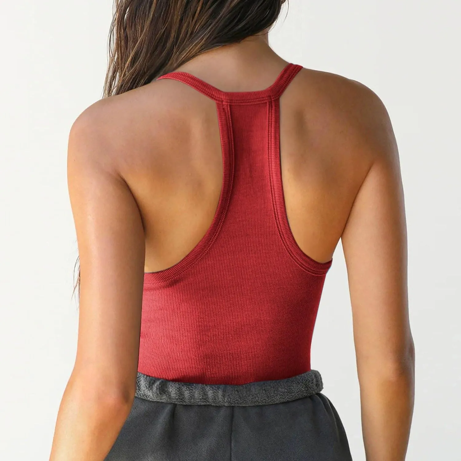Sexy Deep V Neck Ribbed Cami Tops for Women Summer Racer Back Yoga Workout Tanks Casual Slim Sleeveless Y2K Camisole