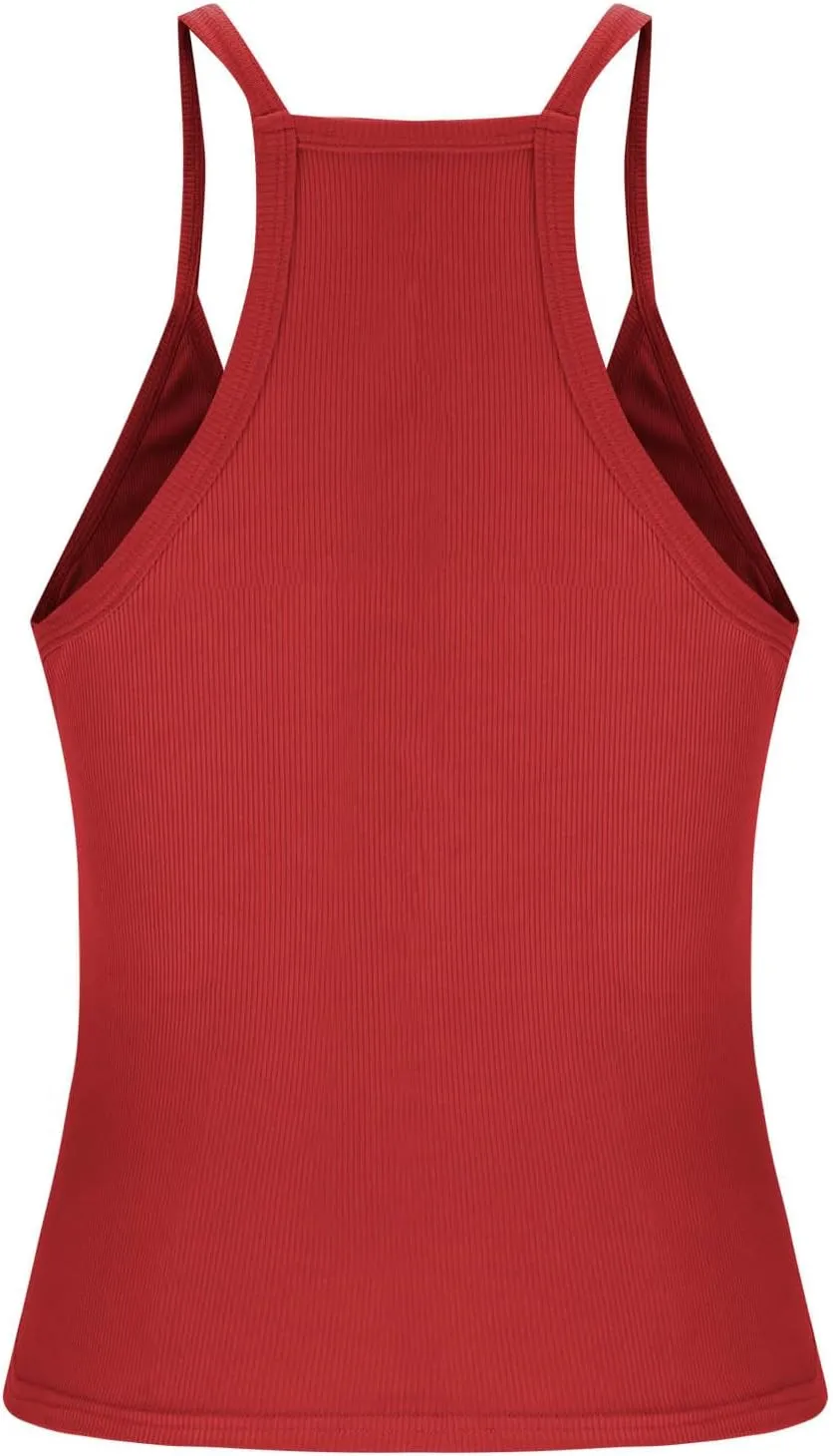 Sexy Deep V Neck Ribbed Cami Tops for Women Summer Racer Back Yoga Workout Tanks Casual Slim Sleeveless Y2K Camisole