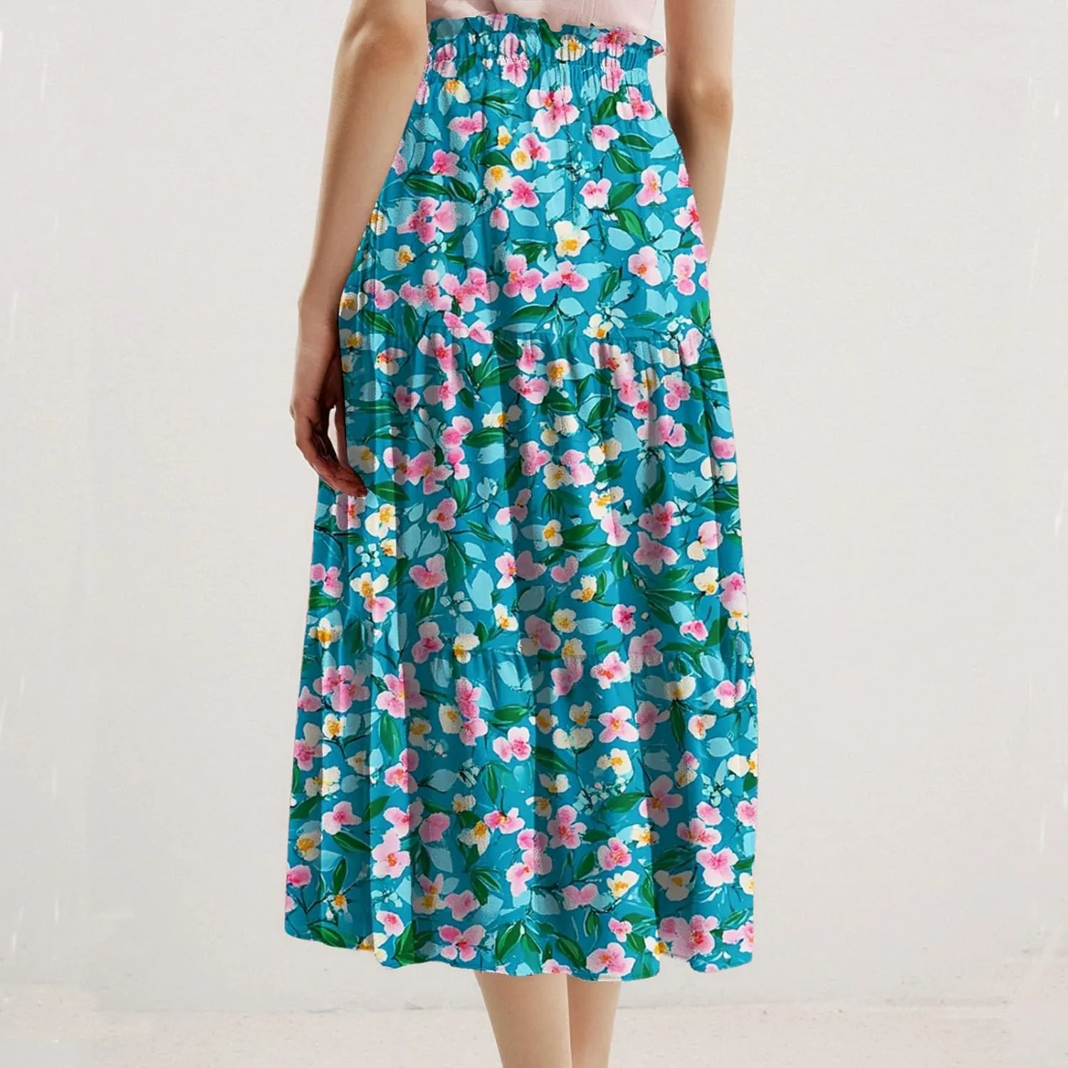 Skirts for Women Floral Trendy High Waisted Flowy Midi Skirt Boho Women's Belted Skirts