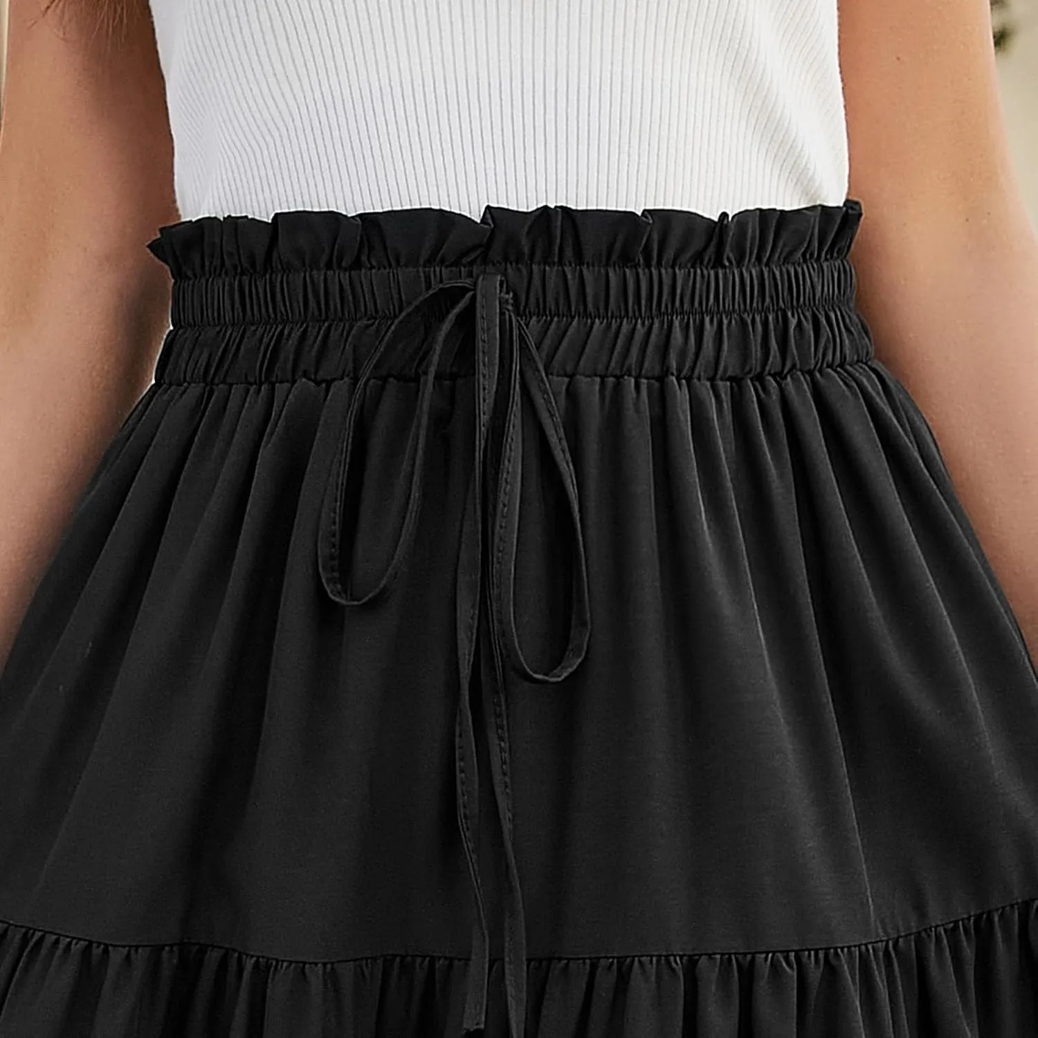 Skirts for Women Trendy Summer Tiered Elastic High Waisted Floral Skirt Vacation A Line Drawstring Flowy Long Skirts