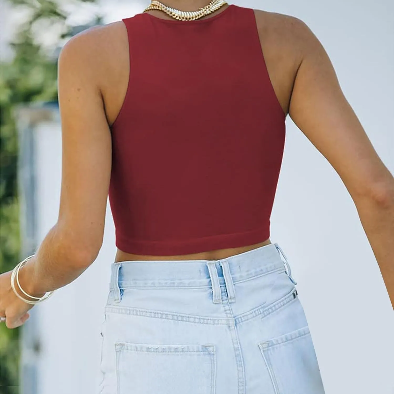 Tank Top for Women Double Lined Crop Tank Tops Casual Basic Shirts Sleeveless Workout Tops Cute Summer Clothes Teen Girls