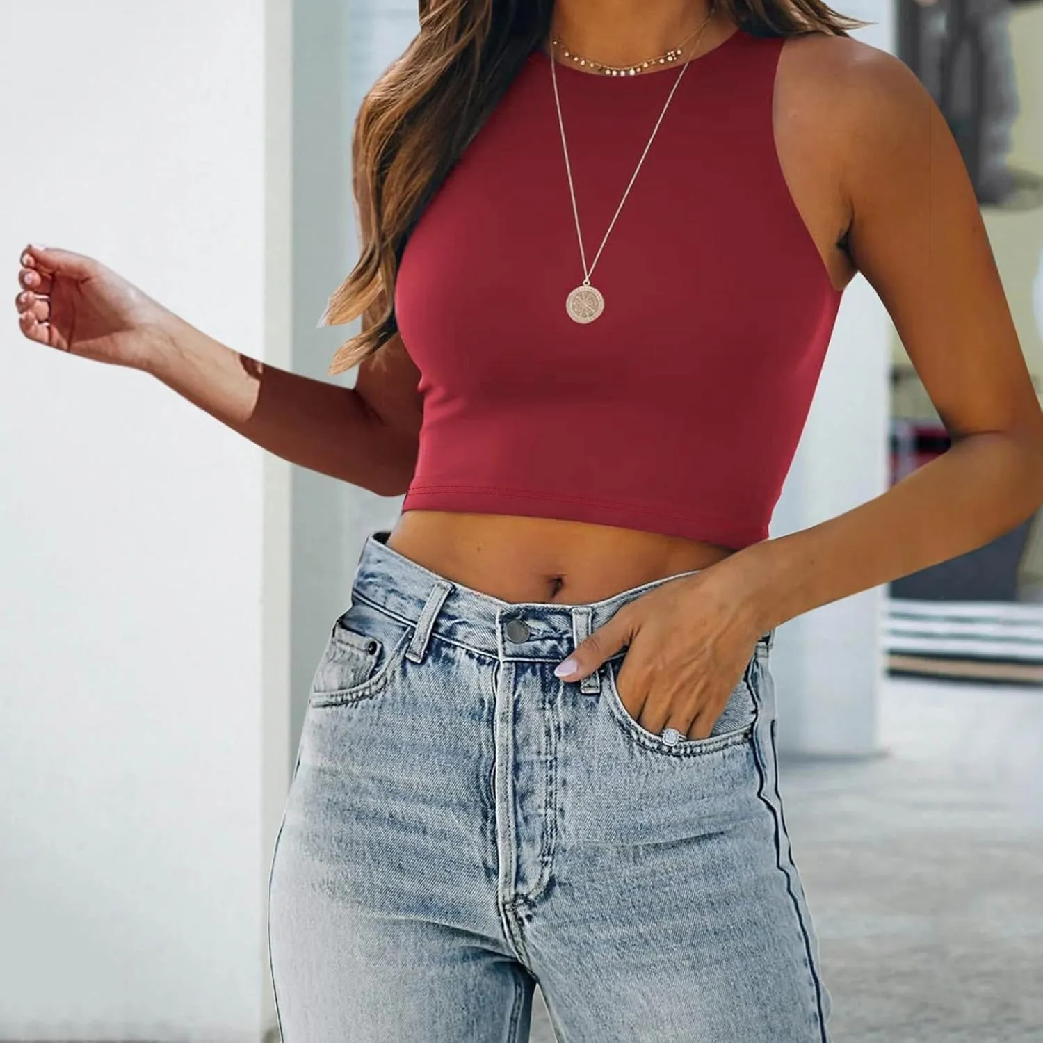 Tank Top for Women Double Lined Crop Tank Tops Casual Basic Shirts Sleeveless Workout Tops Cute Summer Clothes Teen Girls