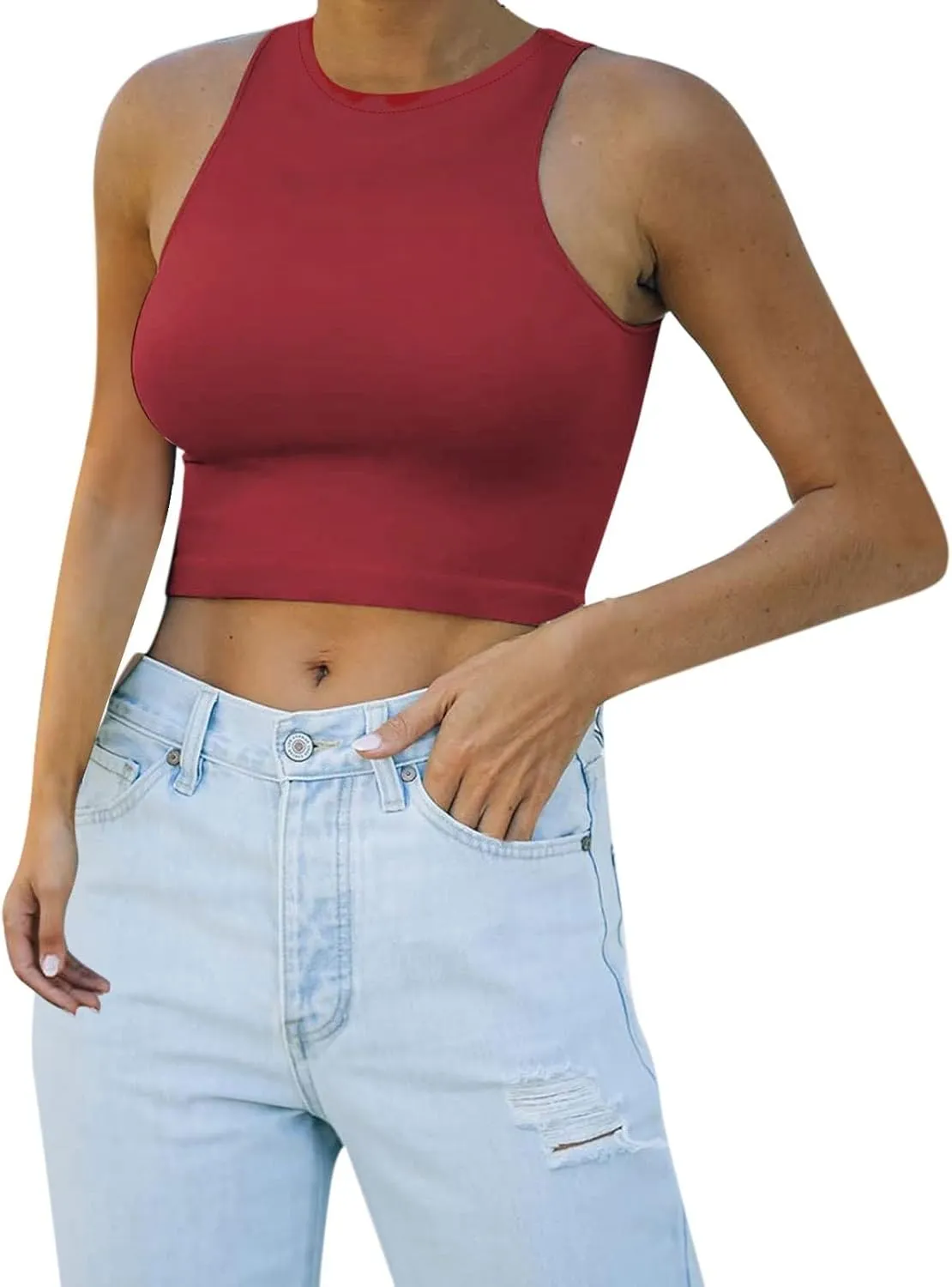 Tank Top for Women Double Lined Crop Tank Tops Casual Basic Shirts Sleeveless Workout Tops Cute Summer Clothes Teen Girls