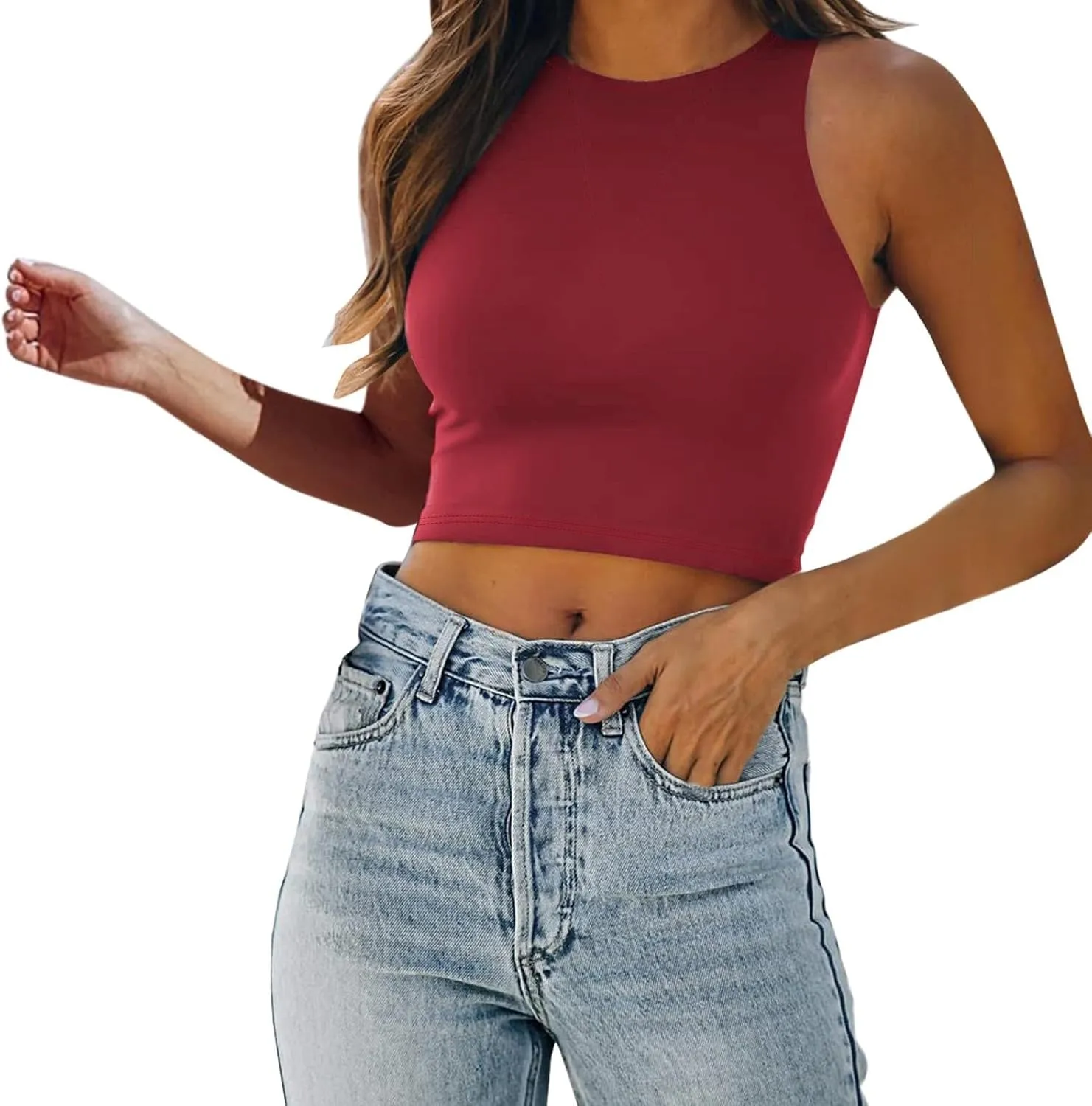 Tank Top for Women Double Lined Crop Tank Tops Casual Basic Shirts Sleeveless Workout Tops Cute Summer Clothes Teen Girls