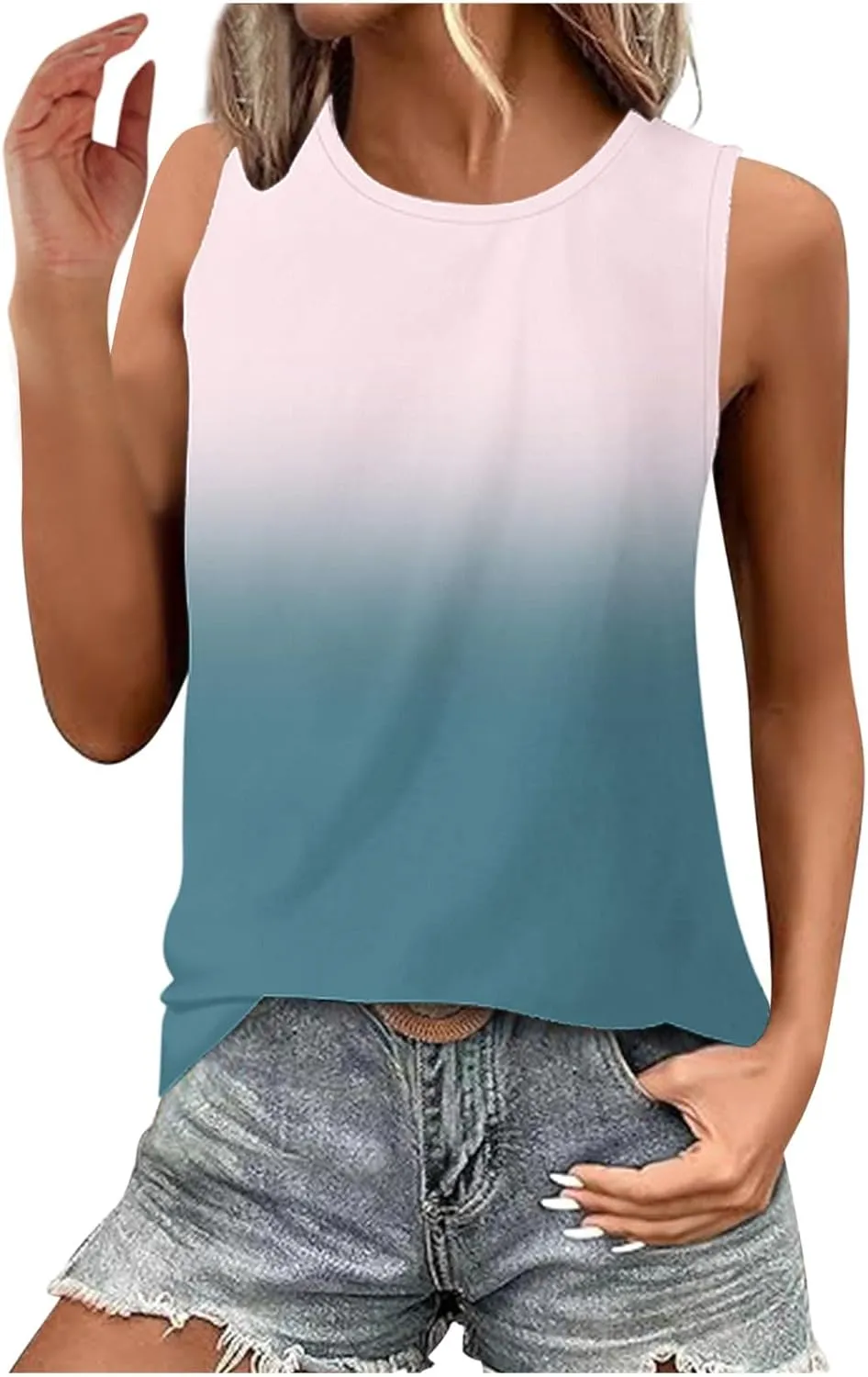 Tank Tops for Women Summer Casual Gradient Color Sleeveless Round Neck Clothes Soft Fashion Vacation Tunic Tank 2025