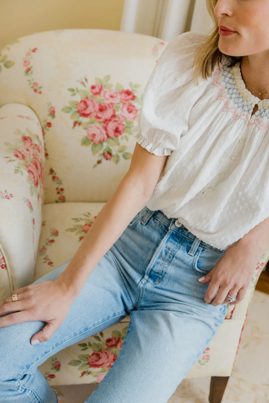 Willow Top in White Swiss Dot