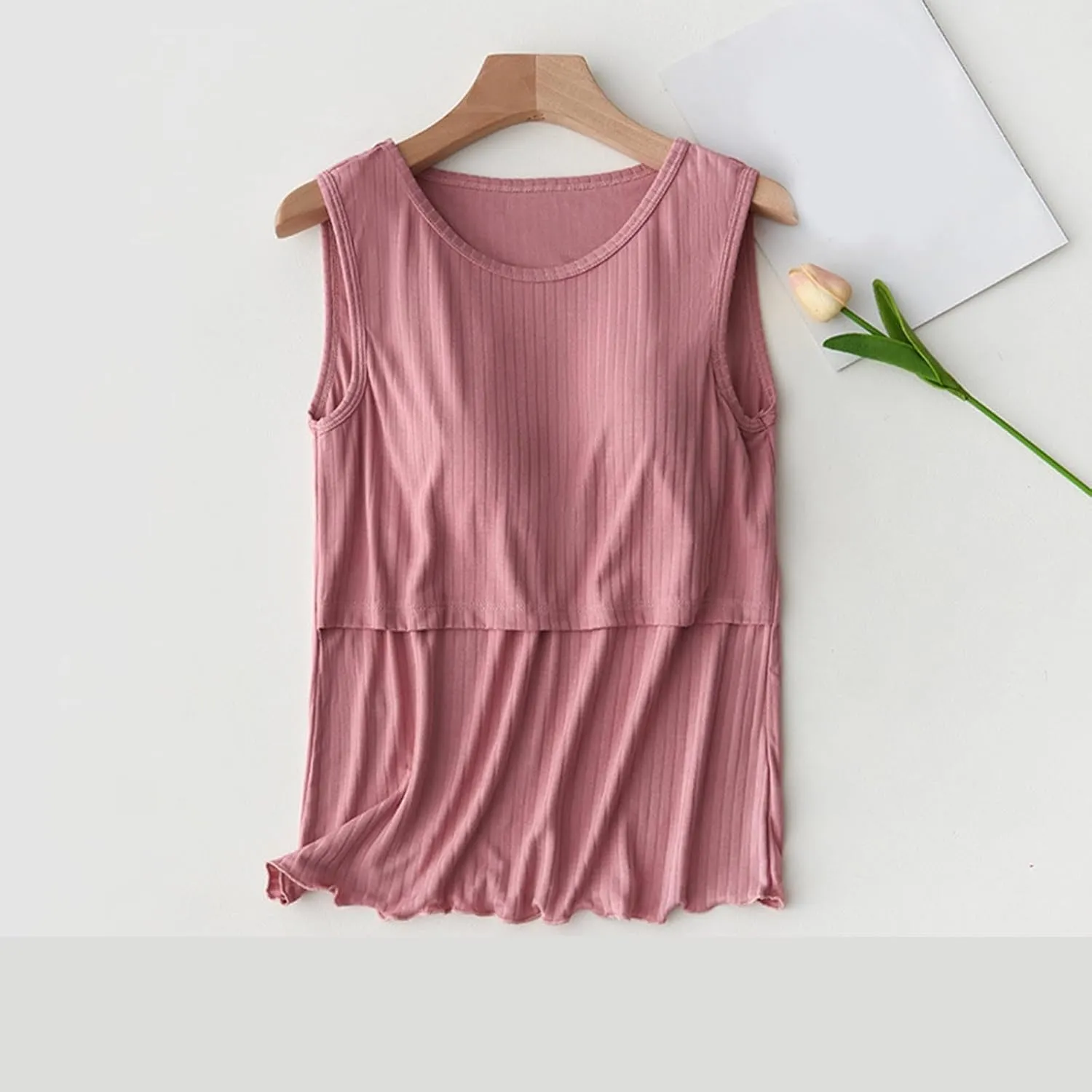 Women Cotton Maternity Nursing Tank Top Summer Bin in Bra Sleeveless Breastfeeding Shirt Cozy Crop Pregnancy Clothes
